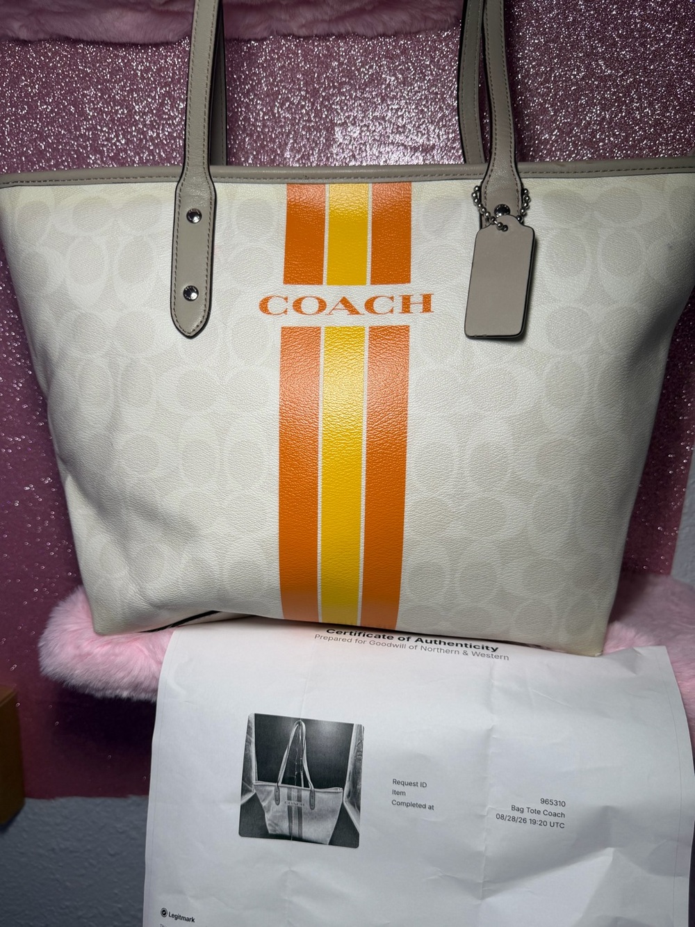 Coach Lacey / City Tote in Chalk White Signature Coated Canvas w/COA - VIEW PICS
